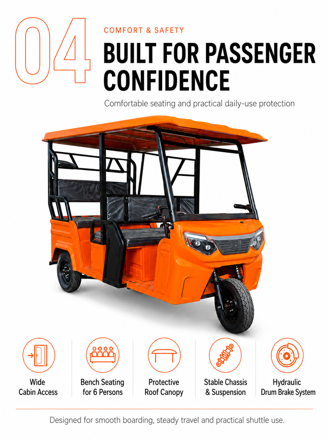 Deluxe Double-Row Open-Canopy Electric Tuk Tuk 6+1 detail image 3