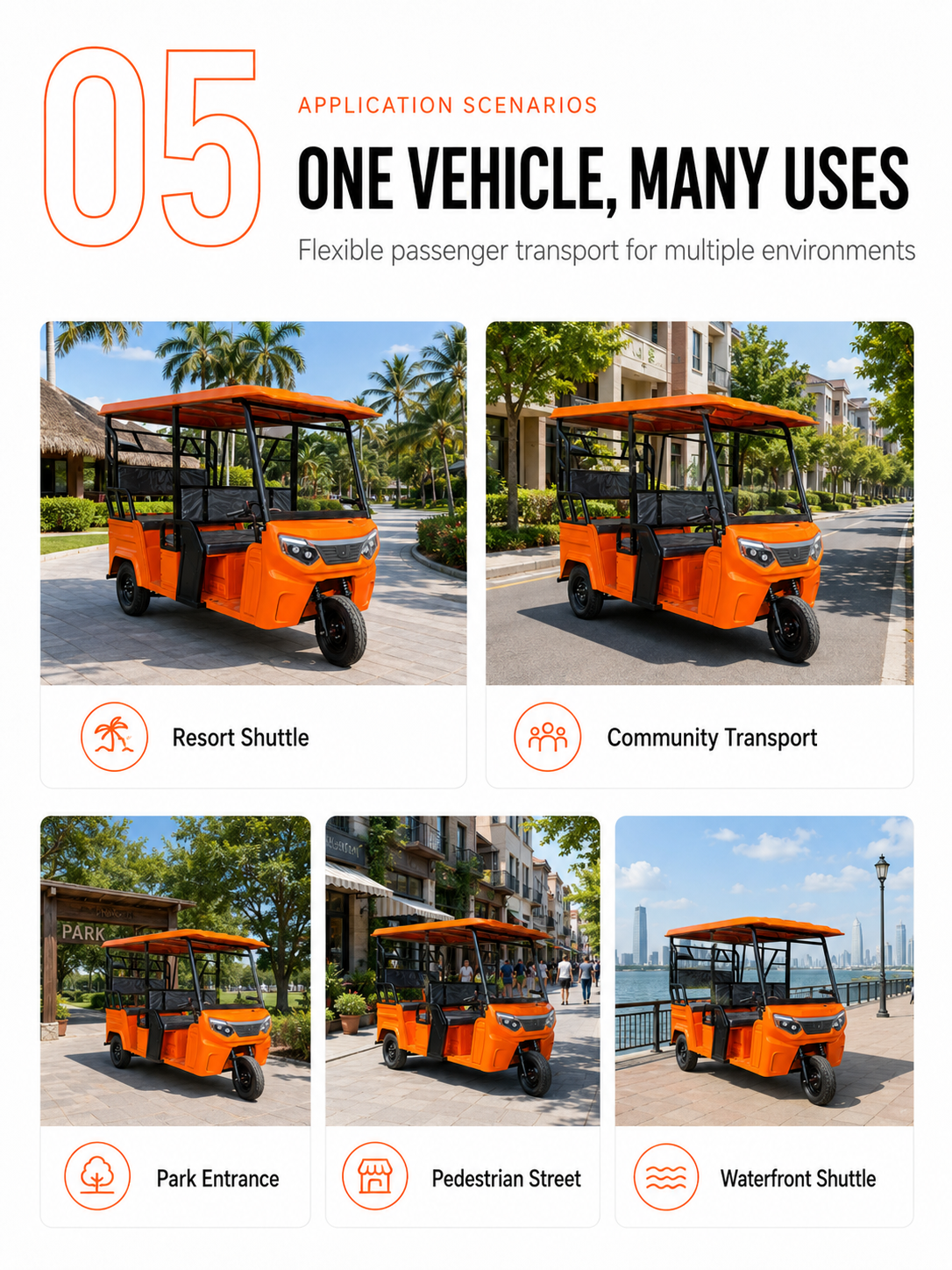 Deluxe Double-Row Open-Canopy Electric Tuk Tuk 6+1 detail image 4