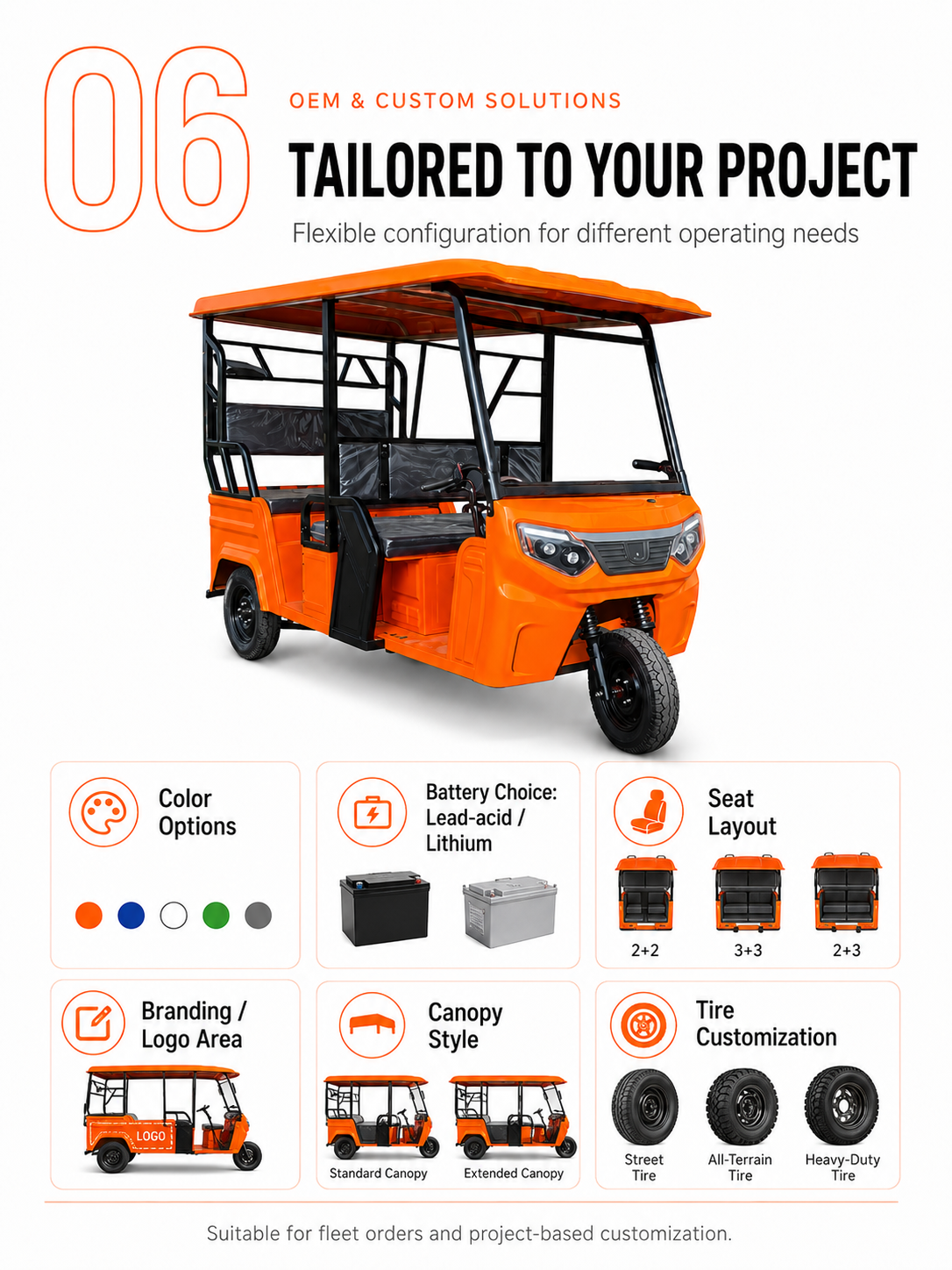 Deluxe Double-Row Open-Canopy Electric Tuk Tuk 6+1 detail image 5