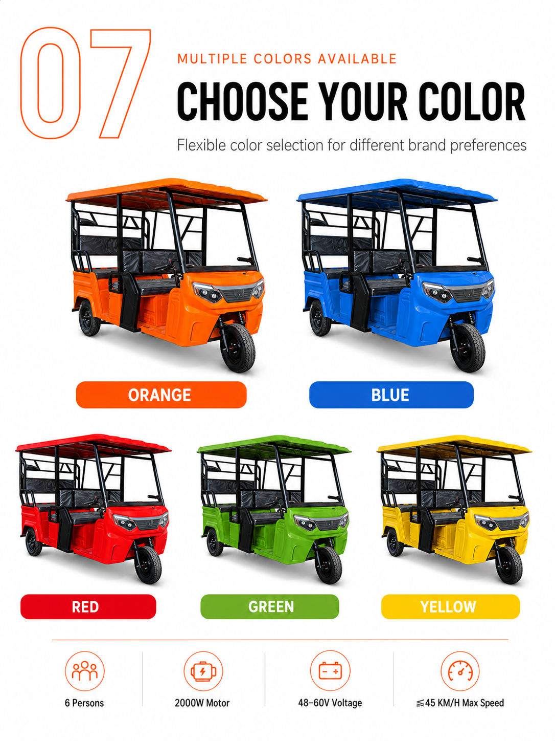 Deluxe Double-Row Open-Canopy Electric Tuk Tuk 6+1 detail image 6