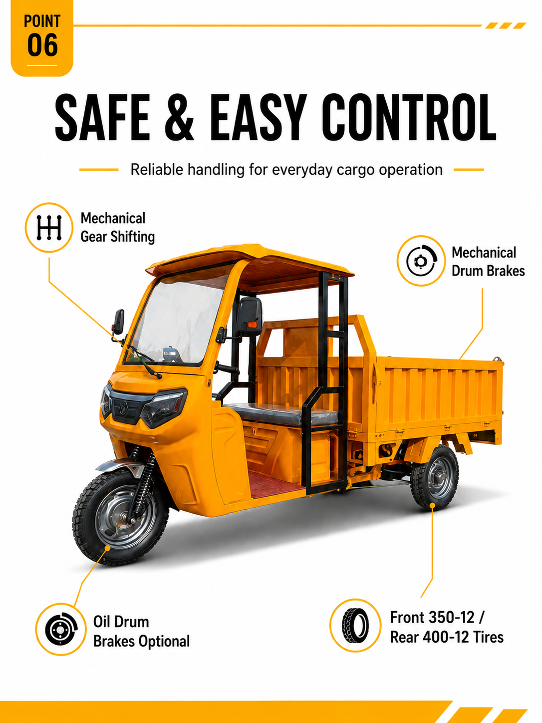 1.6M Simple-Canopy Electric Cargo Tricycle detail image 5